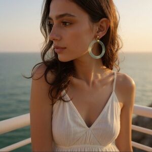 Kate Spade Botanical Garden Resin Hoop Earrings Green Gold Tone Spade Logo